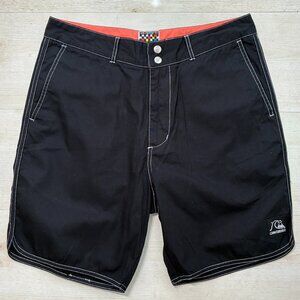 Quiksilver Vintage Sample Board Shorts Black with White Stitching Orange Size 32